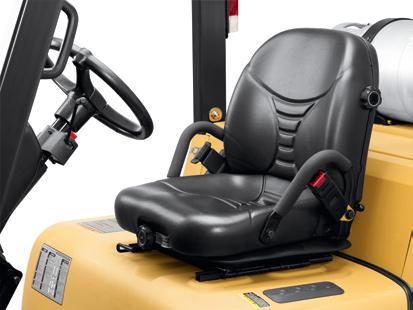 Contoured Full-Suspension Seat The standard full-suspension seat has a molded back lip that provides comfortable arm support for added leverage to relieve back stress when traveling in a reverse
