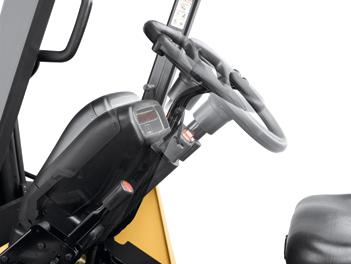 The Flex-comfort seat belt features a resilient section of the belt that gives the operator an extra measure of freedom when turning the body constantly to the side in reverse travel without
