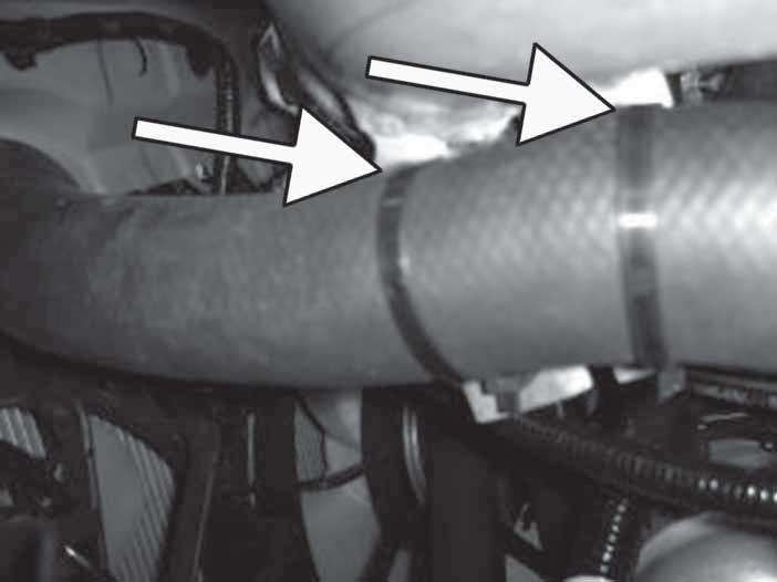 Tighten the zip ties enough to hold the hose off of the intake pipe, but do not squeeze