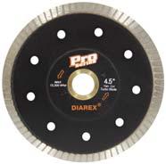 Diarex Pro Series Continuous Rim Blade For granite, porcelain and other hard materials Chip-free and faster than any other continuous rim tile blade Dry/wet cutting Stock No.