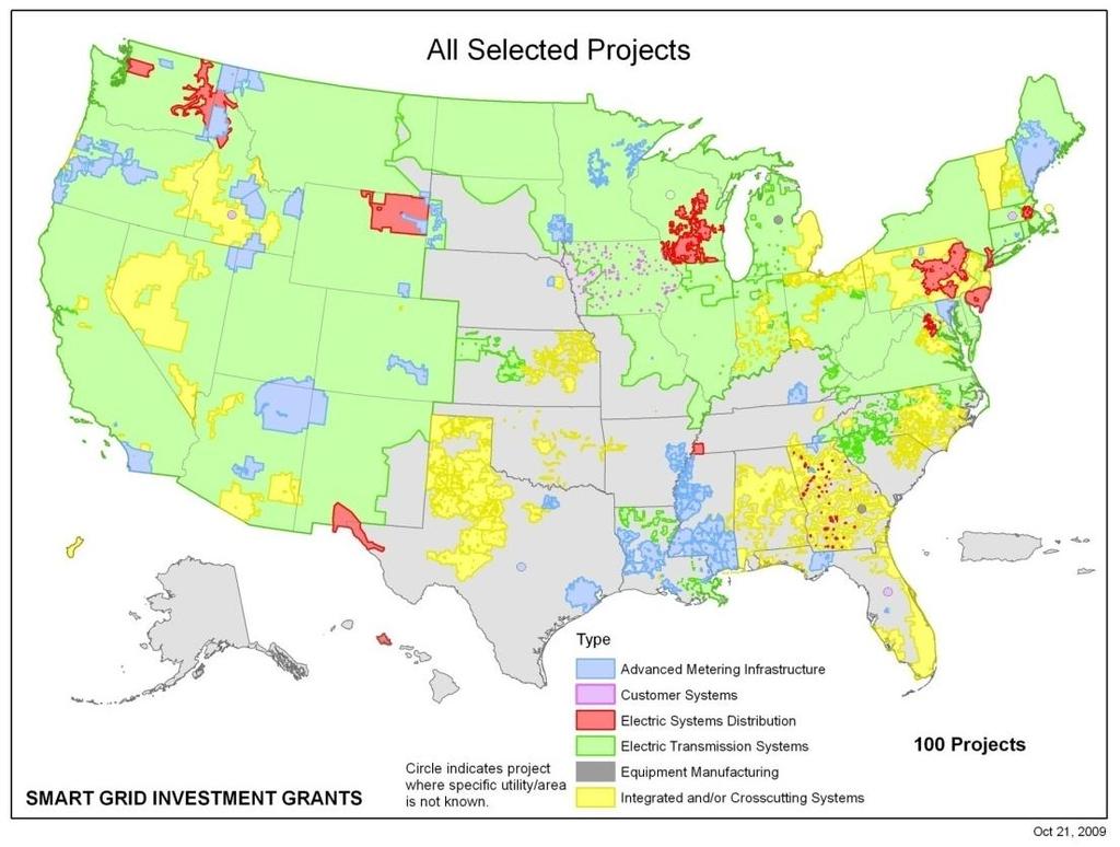 Smart Grid Investment Grants Category $ Million Integrated/Crosscutting 2,150 AMI 818 Distribution 254 Transmission 148 Customer Systems 32 Manufacturing 26 Total 3,429 18 million smart meters 1.