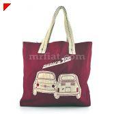 .. Fiat 500 brown canvas sport duffel bag with white Fiat 500 embroidery and internal lining.