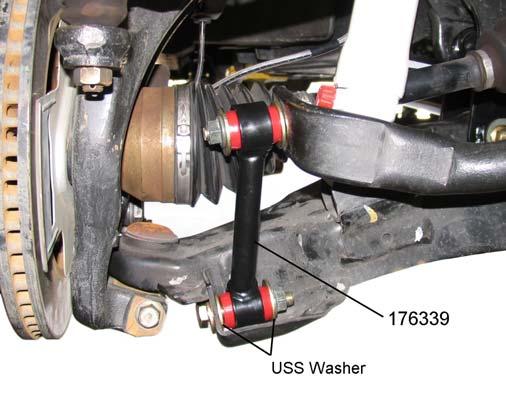 Insert the tie rod ends into the steering knuckles from the top. 5. Attach the end link to the stabilizer bar and lower control arm bracket with the hardware from kit 860524. See illustration #13.