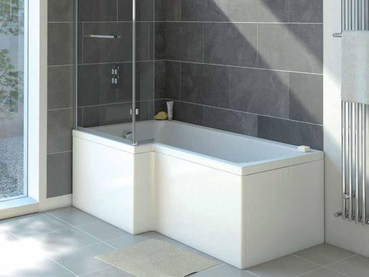 Shower Baths LH Shown Available in left or right handed options Matching universal 5mm C-shape bath screen c/w towel bar Available in