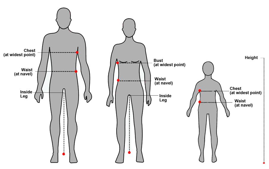 SIZE GUIDE All our measurements are To Fit body sizes and not the size of the actual garment itself. Please measure your body as follows: Chest Men: Measure around the chest at its widest point.
