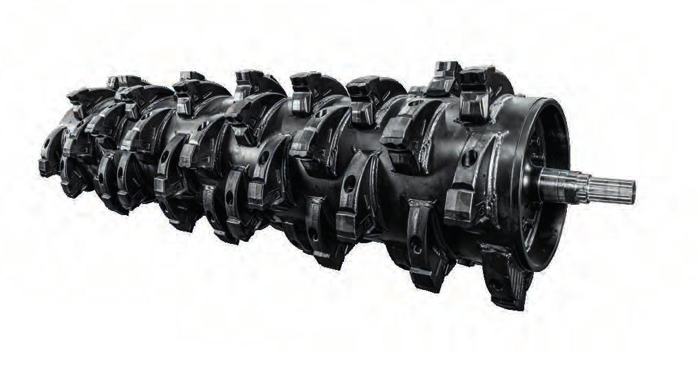 THE SPIRAL ROTOR DESIGN REDUCES THE POWER REQUIREMENT EASIER ON THE TRACTOR ENGINE LESS FUEL CONSUMPTION THE TEETH ARE 15 CM (6 ) IN HEIGHT HIGHER PRODUCTIVITY MORE CONSISTENT IN THE FINAL PRODUCT