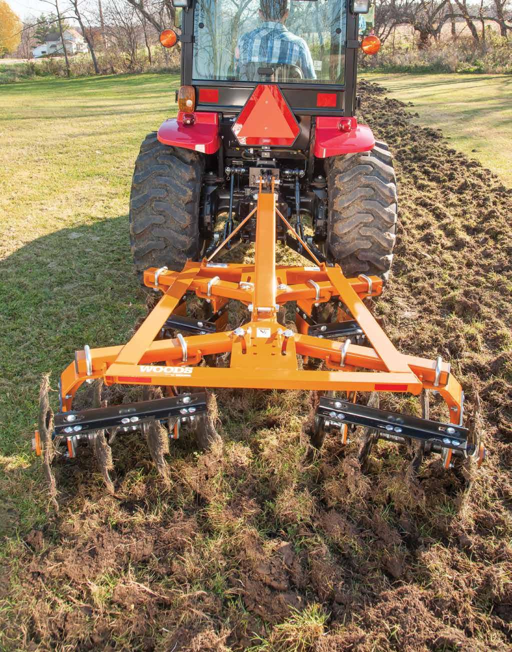 WOODS TOP TILLING TIPS - Notched blades bite into the ground; smooth blades leave a finer finish - Individual disc gangs easily adjust to match your job: Sharper angles work the