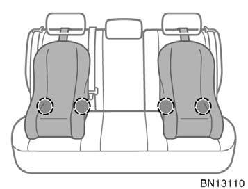 The anchorages are installed in the gap between the seat cushion and seatback of both outside rear seats.