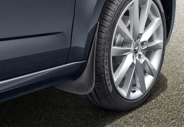 Front mud flaps 5E0 075 111 III Material: EVA + polyethylene Utility Protection Resistance Quality The front mud flaps are another of the practical accessories from the ŠKODA Original Accessories