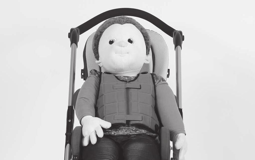 The rehab buggy can be equipped with a fixation vest that secures the trunk in the seat for certain indications (see Fig. 59). The fixation vest does not provide any support for the pelvis.