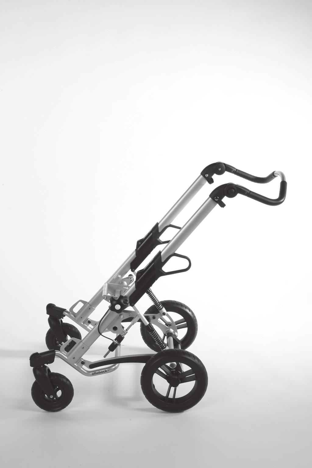 Product Description 2 outdoor mobility base with multifunctional seating unit and "swiveling" front wheels option 1 Plug-on rear wheel 6 Adjustable push bar 2 "Swiveling" front