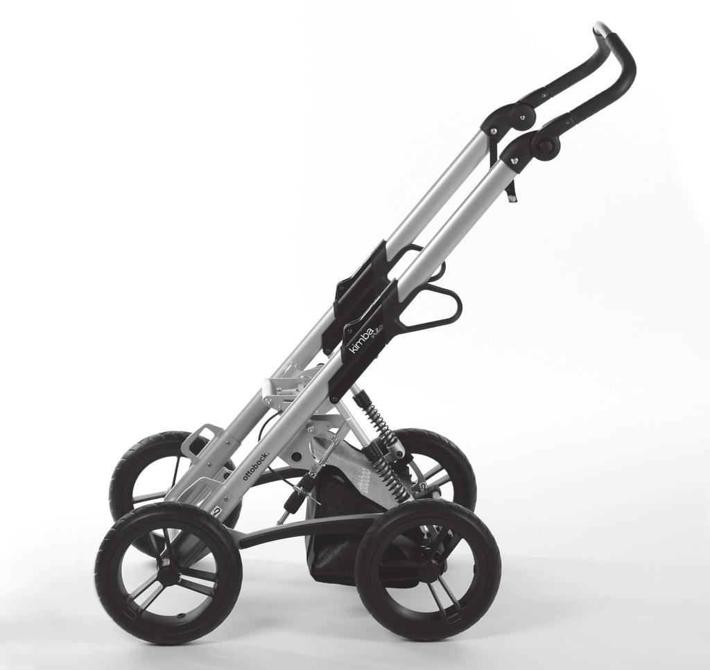 Safety 3 outdoor mobility base with "fixed" front wheels 1 Plug-on rear wheel 5 Adjustable push bar 2 Plug-on "fixed" front wheel 6 Release handle, folding mechanism 3 Front lashing ring 7 Suspension