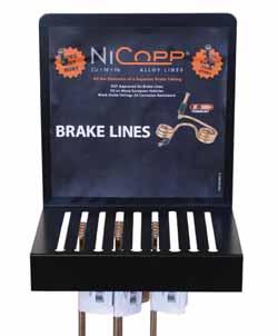 NICOPP BRAKE LINES Contains an assortment of either the top import or domestic brake lines tailored to your customer base Comes with a free storage rack you can mount to a wall to keep