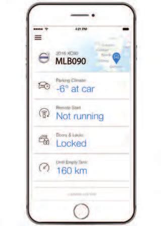 Just use the app s car locator function to lash the lights or honk the horn. With Volvo On Call, you can also check your fuel level, log journey data, and ind out when your Volvo is due for service.