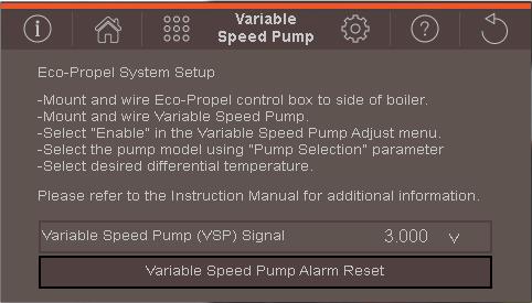 Troubleshooting (continued) The following screen is intended to help in the setup of the Variable Speed Pump option: Figure 21: Eco-Propel System Setup Screen The