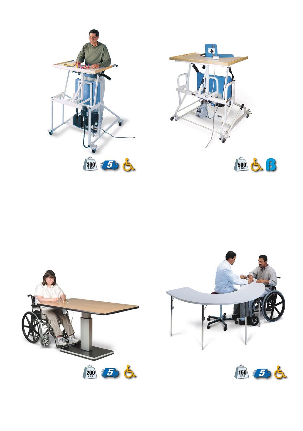 STAND-IN TABLES/THERAPY TABLES A. Model 6175 B. Model 6185 A. Model 6175 Hi-Lo Econo-Line Stand-In Table with Electric Patient Lift Motorized patient lift from sitting to standing position.