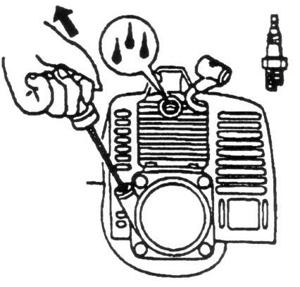 Engine Section CAUTION POTENTIAL HAZARD Oil may squirt out of the spark plug opening when you pull the starter grip. WHAT CAN HAPPEN Oil can cause eye injuries.
