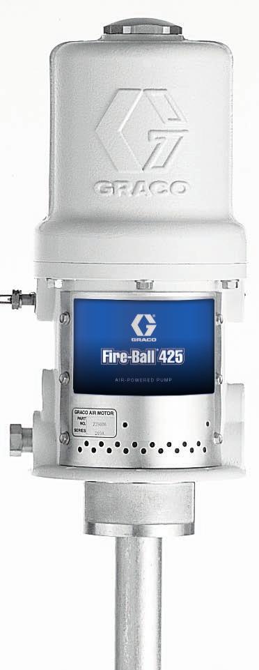 Grease Packages Fire-Ball Air-Powered Grease Pumps and Packages Fire-Ball 425, 75:1 Packages Cover-Mount Cover-Mount Inductor Ram Pail 16 or 32 kg (35 or 7 lb) Bung or Cover Container Size - kg (lb)