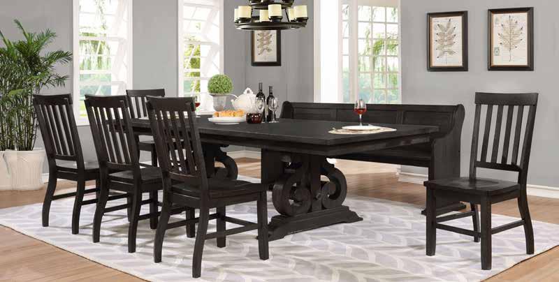 February 2018 895 9pc Dining Set Available RUSTIC D48 7pc Dining Set w/bench Table 80-104 L (24 Leaf) x 45 W x 30 H 475 Side Chair (x2) 19 L x 24 W x 40 H 105 Side Chair (x1) 19 L x 24 W x 40 H 52.