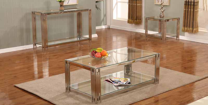 Steel Silver & Clear Glass Coming SOON CT124 149 End Table 22 L x 22 W x 21 H Stainless Steel Gold & Smoke Glass