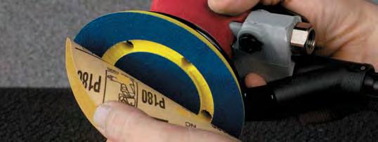 Remove abrasive adhesive paper liner and press abrasive to vinyl-face sanding pad. Quick disc removal.