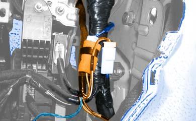 (a) Route the V4 Harness behind the Vehicle Brace and ECU Brackets as shown.