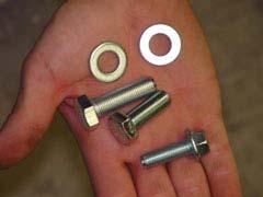 Three 12mm washers One 10mm x 30mm flange bolt or 10mm x 30mm hex bolt with 10mm washer The bracket