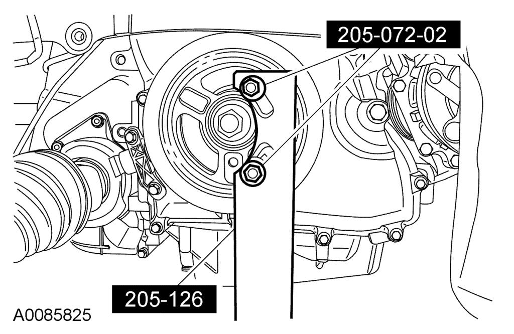 303-01A-4 7. Remove the engine plug bolt. 9. Install the special tools. 303-01A-4 8. NOTE: The special tool will contact the 10.