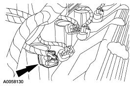 7. Disconnect the five LH ignition coil electrical connectors. 8. Remove the throttle cable clamp bolt. 9.