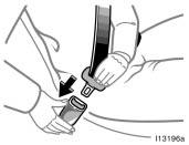 3 point seat belts Adjust the seat as needed and sit up straight and well back in the seat. To fasten your belt, pull it out of the retractor and insert the tab into the buckle.