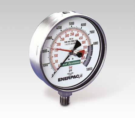 Test System Gauges Gauge shown: T-6003L T Pressure Range: 0-3500 bar Face Diameter: 162-192 mm Accuracy, % of full scale: ± 0,5-1,5% Cone Mount Gauge Adaptor Contains fittings to connect ¼" cone