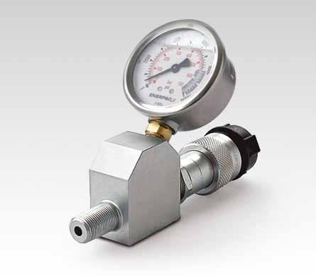 Gauge Adaptor Assembly Shown: GA45GC GA45GC Connection 1: 3/8" NPTF male Connection 2: CR-400 coupler Operating Pressure: bar 45 Angled gauge adaptor improves