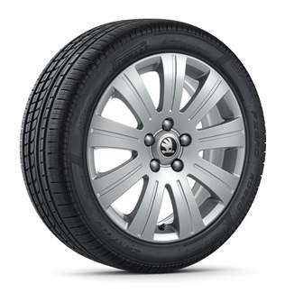 22 23 Crystal 5E0 071 497E FL8 Light-alloy wheel 6J x 17 for 205/50 R17 tyres in black metallic design Crystal 5E0 071 496A 8Z8 Light-alloy wheel 6J x 17 for 205/50 R17 tyres Teron 5E0 071 497A 8Z8