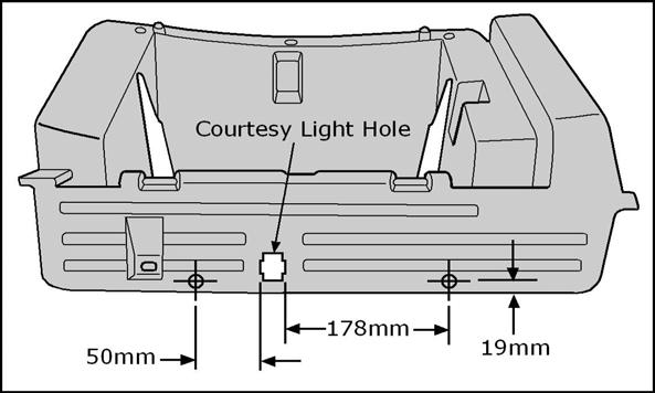 12. INSTALLATION Fig. 36 36. Prepare to install passenger side light stick. Using a metric scale or ruler, measure and mark 19mm from the bottom edge of the glovebox assembly.