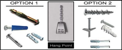 Mounting hardware : Determine suitable anchors for your wall type.