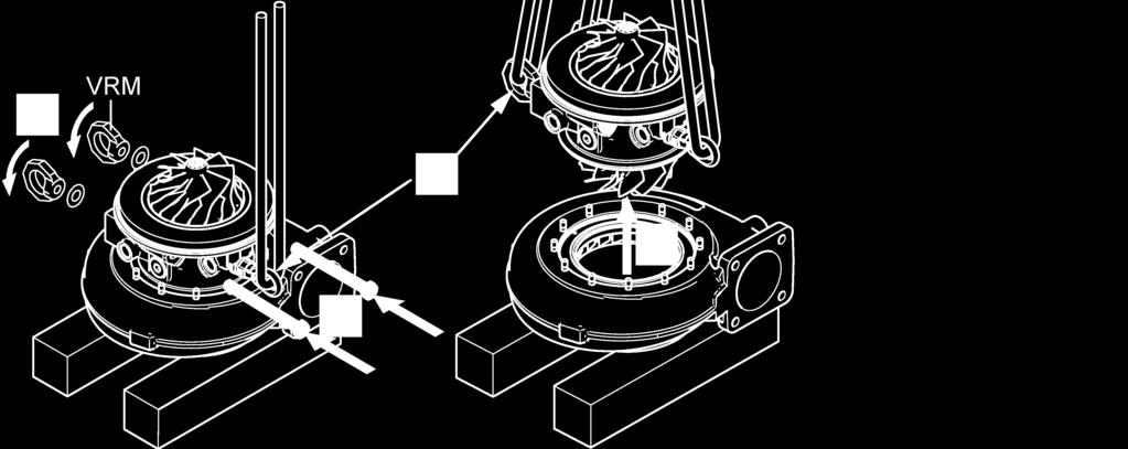 See section Pressing off the casing [ 67]. Figure 25: Removing cartridge group 2 1. Insert screws from service support into cartridge group. 2. Secure ring nuts (VRM) onto the screws with washers.