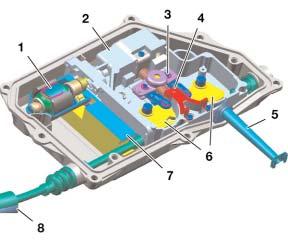 Electro-mechanical Actuating Unit (EMF): The EMF receives the parking brake request and activates an electric actuator (motor) to tension the parking brake cables.