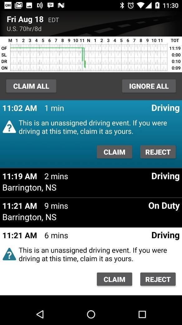 6. For each event that belongs to the driver, they will click the CLAIM button 7.