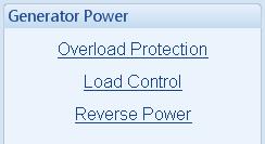 Edit Configuration - Generator 4.7.6 GENERATOR POWER The Power page is subdivided into smaller sections. Select the required section with the mouse. 4.7.6.1 OVERLOAD PROTECTION Overload protection is a subpage of the Generator Power page.