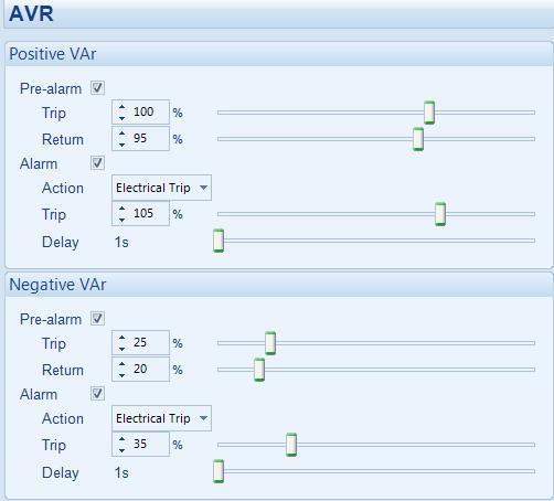 Edit Configuration - Generator 4.7.6.3 AVR Click to enable or disable the option. The relevant values below will appear greyed out if the alarm is disabled. Click and drag to change the setting.