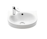 Washbasins IDO Glow washbasin 400 mm in round design. Tap hole to right or to the left. Bolt mounted.