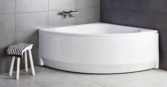 An ASYMMETRICAL BATH- TUB fits also into smaller bathrooms because the narrower end is only 500 mm wide.