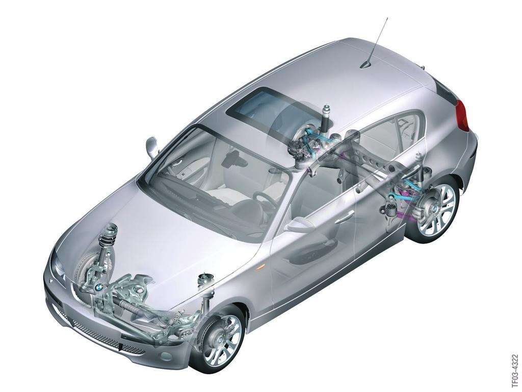 7 Introduction Vehicle Chassis, Suspension and Dynamic Driving Systems E87 E87 Chassis and suspension 1 - E87 As can already be seen from the illustration, the chassis and suspension of the E87