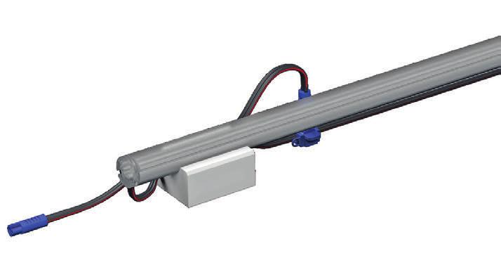317 Slim profile with 20 mm (0.79") diameter, allows for 360 adjustment of the light emission inside the cove for optimal illumination results. 24 V Supply line with 0.