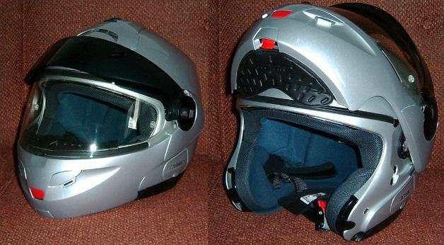 The chin bar provided in this helmet is pivoted upwards or may be removed with a special lever to access face as in open face helmet. A flip up helmet is shown in Figure 3. Figure 3. Flip up helmet.