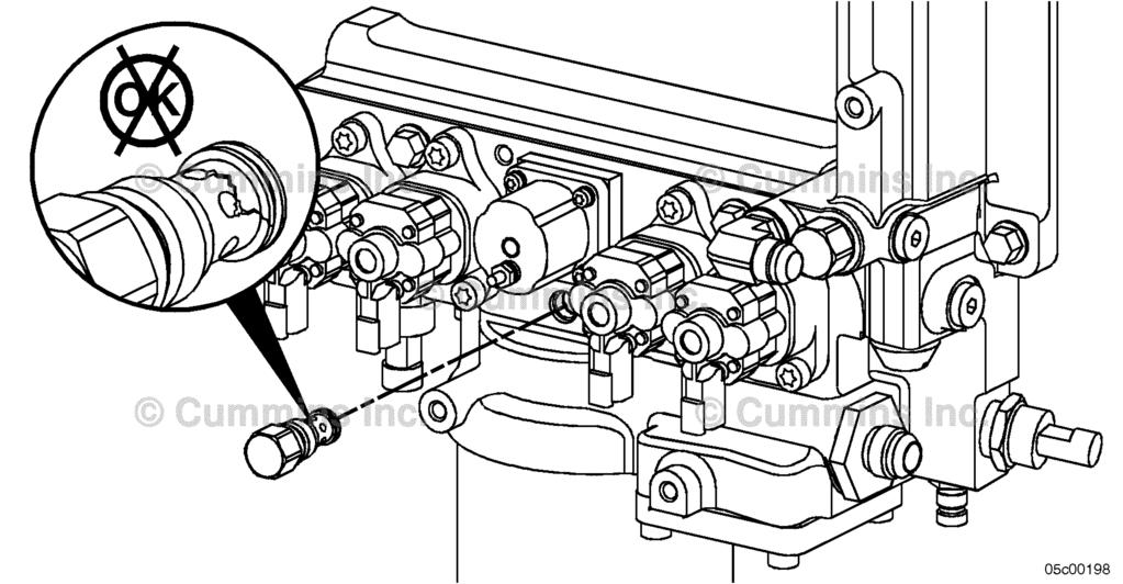 File: 70-t02-1001 Page 27 of 64 STEP 4E-2: Check 1724 kpa [250 psi] pressure regulator. Turn keyswitch OFF. Remove the 1724-kPa [250-psi] fuel pressure regulator.