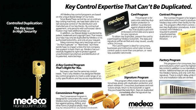 Tri-fold, color brochure that summarizes the features that make Medeco High Security locks superior.