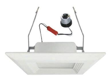 TMS12 Series 4 and 6 Square, 120 or 277VAC LED DoB, Recessed Retrofit with E26 and Optional GU24 Base Adapters 4 & 6 LED [ TMS124 ] [ TMS126 ] LED Square Recessed Mount 5-1/8 (130mm) 1-9/16 (39mm)