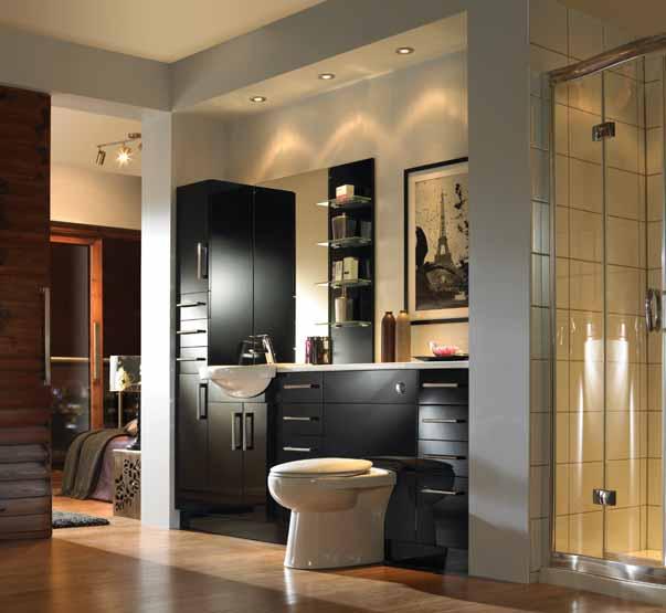 Sydney Bathroom Furniture Contemporary Chic with a Luxurious Gloss Finish Make a bold modern statement with the Sydney suite s linear design and pure black, silky finish.