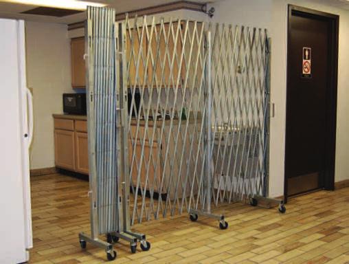 Dock Equipment PORTABLE SECURITY GATES 8 Gate with casters shown. Expandable Security Gate Plastic 10' extended width 38"H Designed to temporarily prohibit access for cleaning or safety concerns.